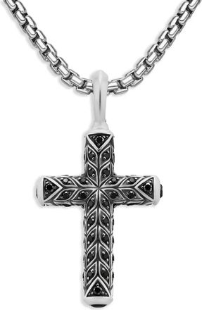 David Yurman Pendente Chevron Cross in argento sterling con diamanti (47mm)