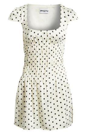 Princess Polly Evanelie Shirred Minidress in White Polka at Nordstrom, Size 12