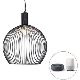 QAZQA Smart Round Pendant Light Black 50 cm Incl. Wifi G95 - Dos