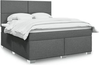 vidaXL Cama Box Spring Con Colch&oacute;n Tela Gris Oscuro 180x200 Cm Vidaxl