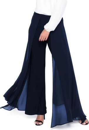 Frank Lyman Design Midnight Navy Wijde Chiffon Broek - Dames - Wijde Broeken - Blauw - M - Chiffon - Broeken