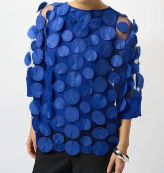 Joseph Ribkoff 3D Dot Mesh 3/4 Sleeves Top In Royal Sapphire