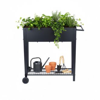 Relaxdays Relaxdays Jardinera Elevada Con Estante Y Ruedas, Para Jard&iacute;n, Balc&oacute;n Y Terraza, 80 X 85 X 50 Cm, Negro