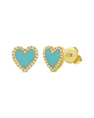Sabrina Designs 14K 0.92 Ct. Tw. Diamond & Turquoise Heart Studs