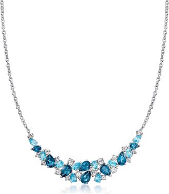 Ross-Simons London, Swiss Blue and White Topaz Collar Necklace in Sterling Silver