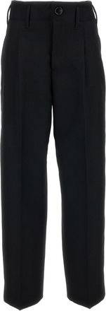 Ami Black High-Waisted Pleated Virgin Wool Wide-Leg Pants