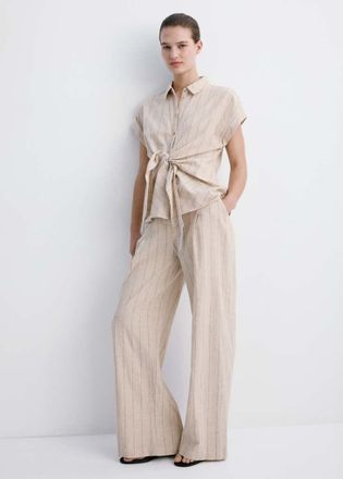 Mango Camicia lino gessata marrone - Donna - XXS - MANGO