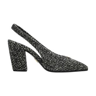 Prada Chevron Stof Slingbacks - Dames - Schoenen - Zwart - Maat: 38 1/2 EU Leer