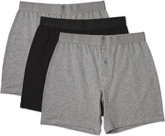 MeMoi Assorted 3-Pack Cool Stretch Cotton Boxer Shorts in Black-Gray-Gray at Nordstrom, Size Xx-Large