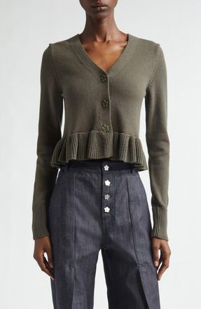 Cecilie Bahnsen Prisca Cotton & Silk Cardigan in Olive Cotton Silk Blend at Nordstrom, Size Medium