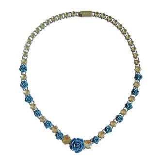 Prada Blue & Silver Floral Crystal Runway Necklace