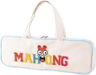 Generic Canvas Large Mahjong Tile Bag with Zipper Mahjong Bag for Home Travel (White)