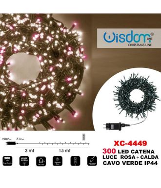 Trade Shop Trade Shop - Cadena De Luz 300 Led Luci&eacute;rnagas Luz Rosa + Verde C&aacute;lido Cable Ip44 Xc-4449