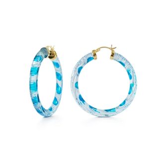 Gold & Honey Womens Stripe Painted Instyle Lucite Hoop Earrings In Aqua