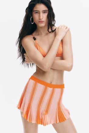 H&M Knitted Viscose Shorts in Orange/striped at Nordstrom, Size X-Large