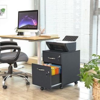 Songmics Lockable Filing Cabinet 2 Drawers 5 Wheels Adjustable Hanging Rails in Black