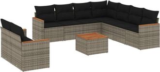 vidaXL Vidaxl - Set De Sof&aacute;s De Jard&iacute;n 10 Pzas Con Cojines Rat&aacute;n Sint&eacute;tico Gris