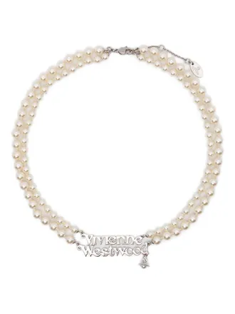 Vivienne Westwood Double-Strand Pearl Necklace with Silver-tone Metal Centrepiece