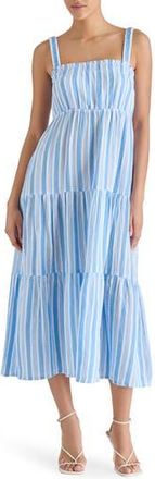 Steve Madden Alissa Stripe Tiered Cotton Gauze Midi Sundress in Blue/White Stripe at Nordstrom Rack, Size X-Small