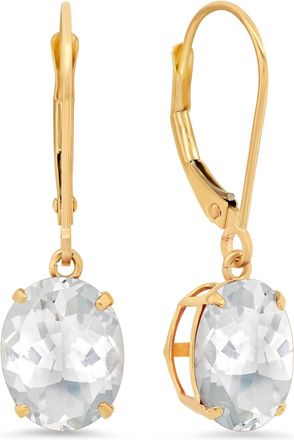 MAX + STONE 14k Yellow or White Gold 8x10mm Oval Gemstone Dangle Earrings with Leverbacks