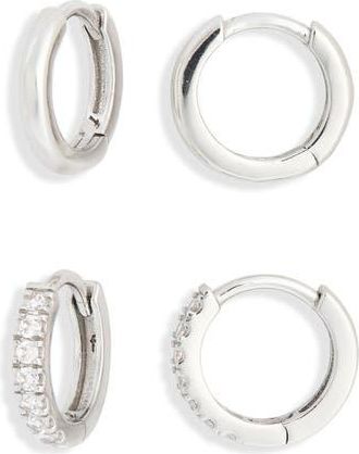 Nordstrom Rack 2-Piece 8mm Huggie Hoop Earrings Set in Clear- Silver at Nordstrom Rack