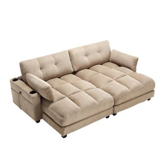 STILVORA Sill&oacute;n Relax Con Reposacabezas Regulable, Portavasos, Bolsillo Lateral, Usb, Coj&iacute;n, En Pana Khaki