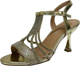 Generic Womens Diamante Heel Glitter Wedding Prom Party Ankle Strap Bridal Sandals (Gold, UK Footwear Size System, Adult, Women, Numeric, Medium, 6.5)