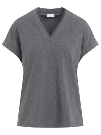 Brunello Cucinelli Grey V-Neck T-Shirt
