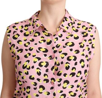 Love Moschino Womens Pink Leopard Print Sleeveless Collared Polo Top Cotton