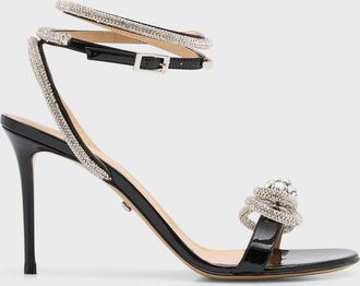 Mach & Mach Crystal Embellished Leather Double Bow Sandals