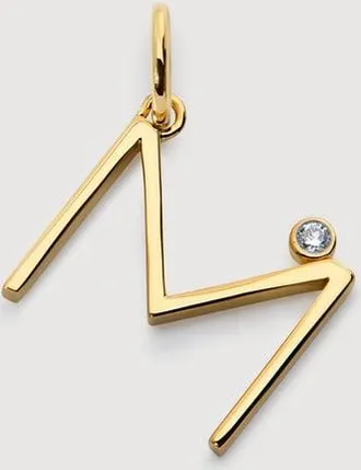 Monica Vinader Gold Solitaire Diamond Initial M Pendant Lab Grown Diamond