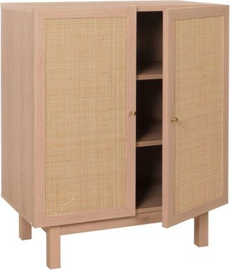 Hhg Non utilizzato] Credenza HHG 394, mobile cassettiera, vani portaoggetti, legno massiccio mango Kubu rattan 98x79x42cm, naturale