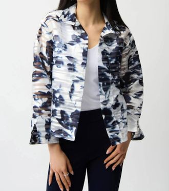 Joseph Ribkoff Floral Organza Jacket In Vanilla/midnight Blue