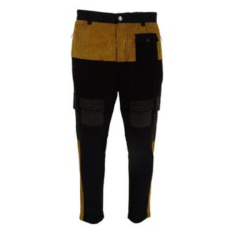 Dolce & Gabbana Broeken, Heren, Zwart, L, Katoen, Zwarte Gele Katoenen Herenbroek, Tapered Broek