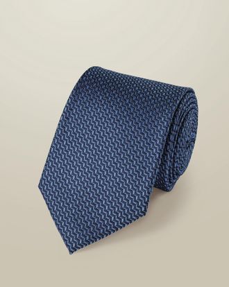 CHARLES TYRWHITT Silk Patterned Tie - Steel & Mid Blue Size OSFA by Charles Tyrwhitt
