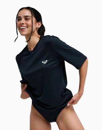 Roxy Womens Roxy Womens Happy Waves Short Sleeve Rash Vest - Black/Grey - Size: 18/16