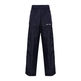 Palm Angels Heren, Broeken, Blauw, Maat: S Linnen