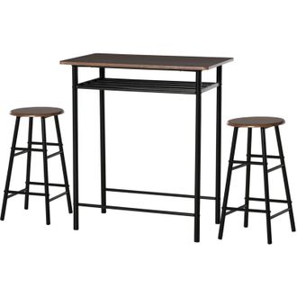 HOMCOM Homcom - Set Tavolo Alto 2 Sgabelli per Cucina Sala Bar, Poggiapiedi e Mensola