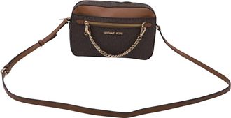 Michael Kors Jet Set Large EW Zip Chain Crossbody Bag in Brown Leather