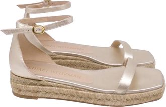 Stuart Weitzman Nudistcurve Espadrille Flat Sandals in Metallic Gold Leather