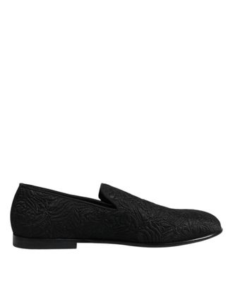 Dolce & Gabbana Black Jacquard Slip On Loafers Formal Mens Shoes