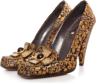 Saint Laurent Pre-owned Womens Casablanca brocade heels. - Gold Leather - Size 39.5 EU/IT