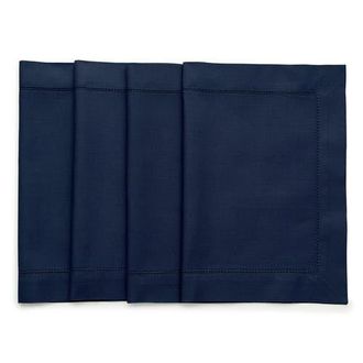 Solino Home Cotton Linen Hemstitch Placemats, 14 x 19 in Navy at Nordstrom, Size Medium