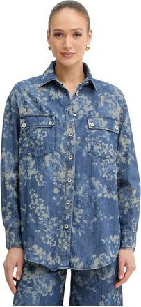 Fracomina Bloemenprint Denim Shirt - Dames - Overhemden - Blauw - S - Denim - Overhemden