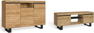 Skraut Home Skraut Home - Set Naturale Sal&oacute;n Comedor Con Patas, Mueble Auxiliar, Buffet-mueble Tv 140cm Roble Negro N&oacute;rdico