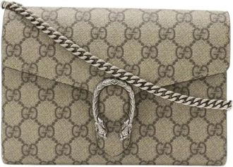 Gucci Pre-owned Dionysus GG Supreme 2way ketting portemonnee - Dames - Vintage Schoudertas - Beige - ONE Size - Leer - Vintage