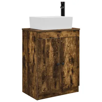 vidaXL Vanidad De Ba&ntilde;o Con Lavabo Roble Ahumado 54 X 35 X 83 Cm Vidaxl