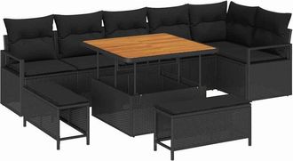 vidaXL Garden Sofa Set with Cushion with Storage 9 pcs Black vidaXL