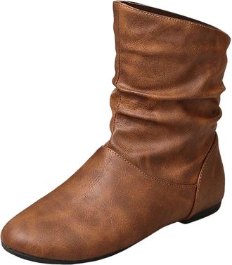 Generic Yunyahe Womens Ankle Boots - Classic, Versatile & Comfortable Light Brown Boots with Folded Flat Bottom, Raised Back, Bright Low Top, Waterproof - T8 