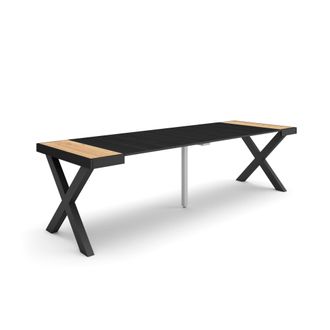 Skraut Home Mesa Consola Extensible, Mesa Comedor Plegable, 260, Para 12 Comensales, Patas Madera Maciza, Estilo Moderno, Roble Y Negro - Skraut Home
